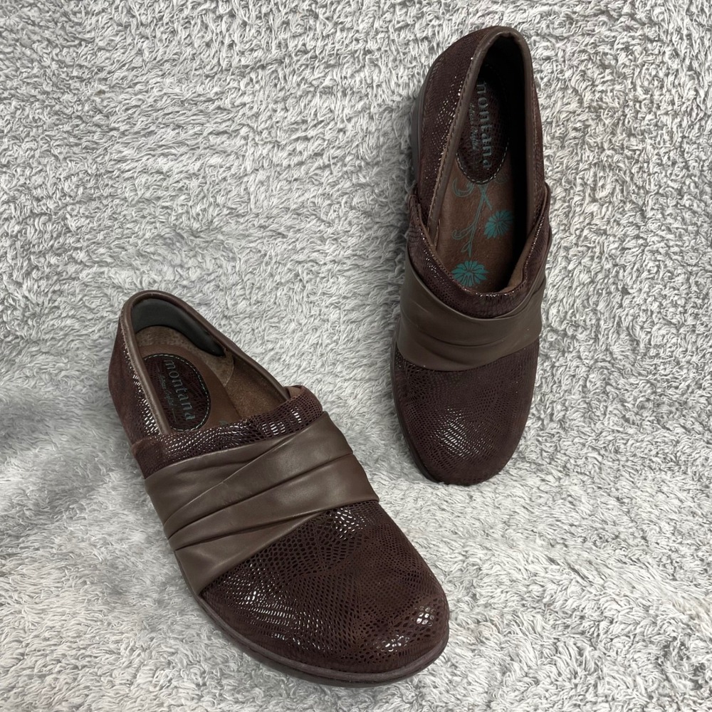 Montana‎ Womens Slip On Loafers 11M Brown Snake Embossed Leather Comfort Shoes